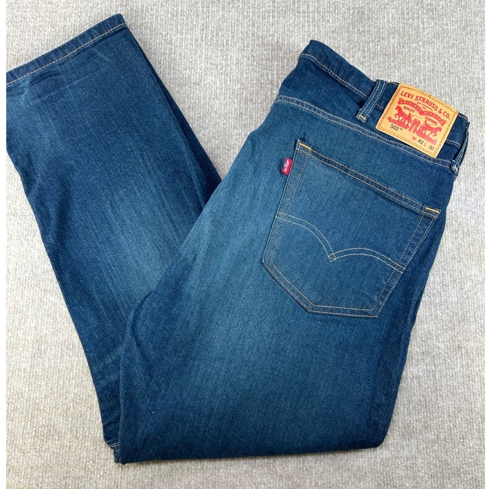 Levis 502 Regular Taper Jeans Mens 42x30 Medium Wash Blue Denim Stretch 29507
